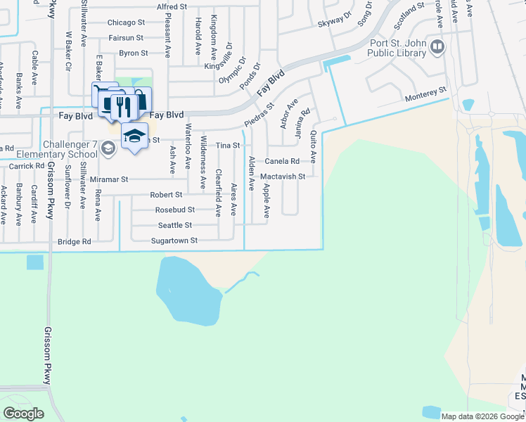 map of restaurants, bars, coffee shops, grocery stores, and more near 6018 Apple Avenue in Cocoa