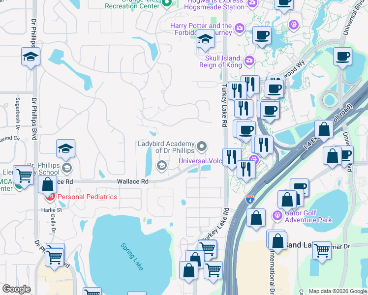 map of restaurants, bars, coffee shops, grocery stores, and more near 6905 Cadiz Boulevard in Orlando