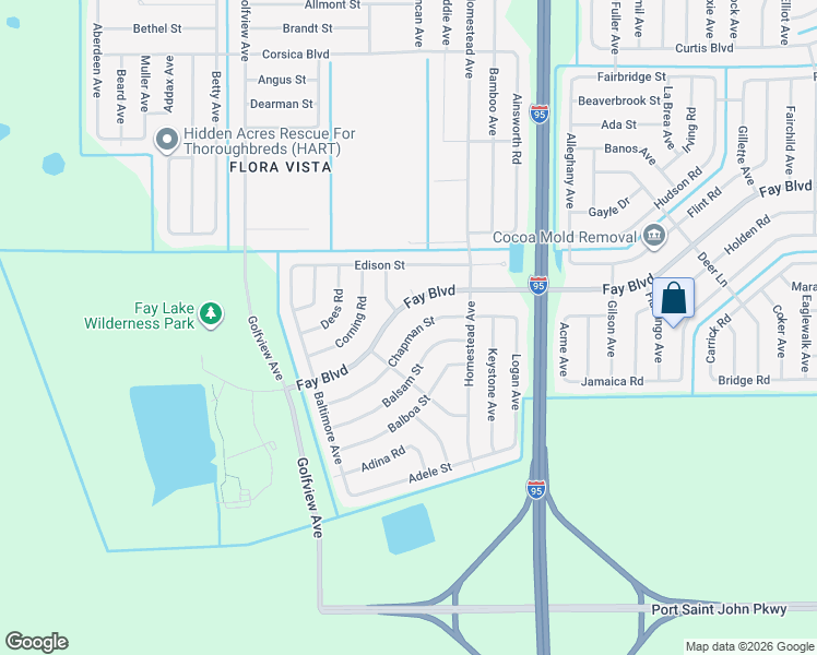 map of restaurants, bars, coffee shops, grocery stores, and more near 6070 Chapman Street in Cocoa