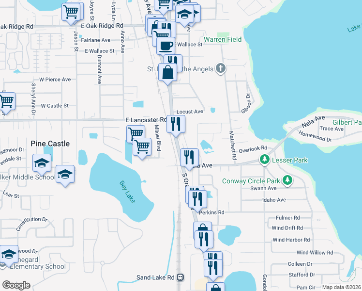 map of restaurants, bars, coffee shops, grocery stores, and more near 6802 South Orange Avenue in Pine Castle