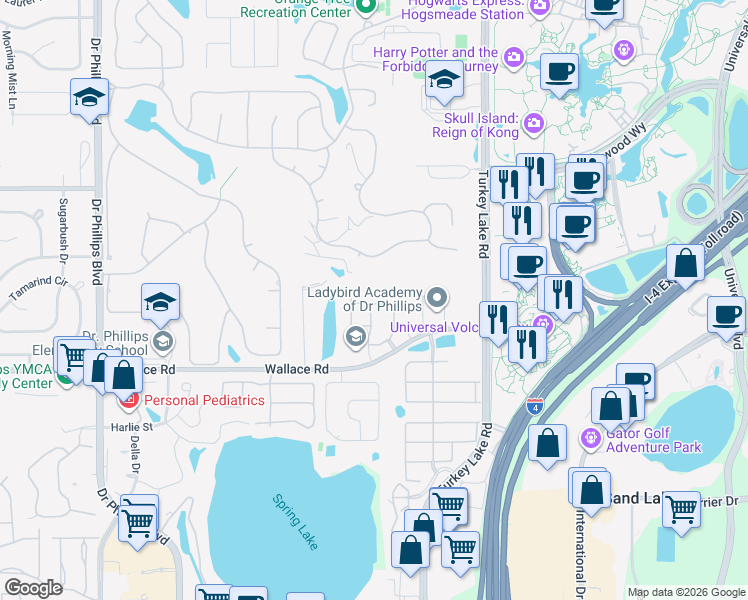 map of restaurants, bars, coffee shops, grocery stores, and more near 7135 Cadiz Boulevard in Orlando