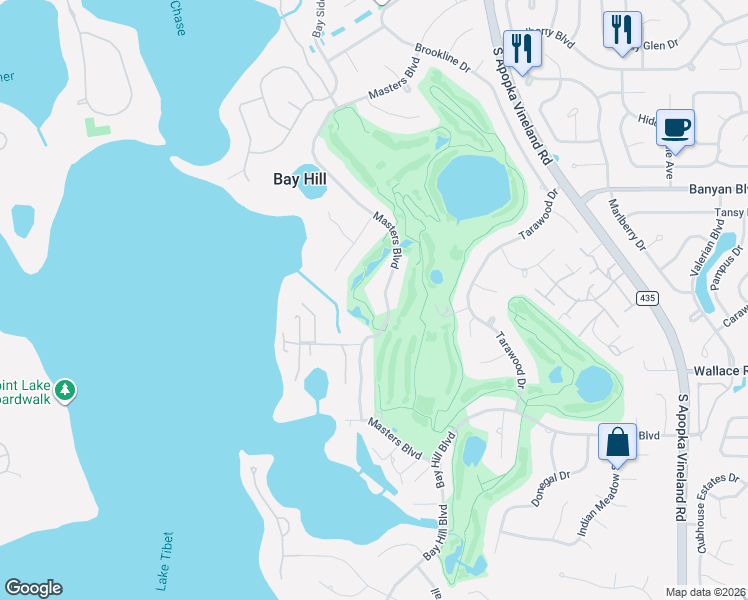 map of restaurants, bars, coffee shops, grocery stores, and more near 6080 Masters Boulevard in Orlando