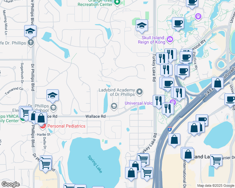 map of restaurants, bars, coffee shops, grocery stores, and more near 7135 Cadiz Boulevard in Orlando