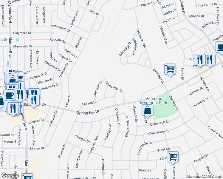 map of restaurants, bars, coffee shops, grocery stores, and more near 12090 Stoneville Court in Brooksville