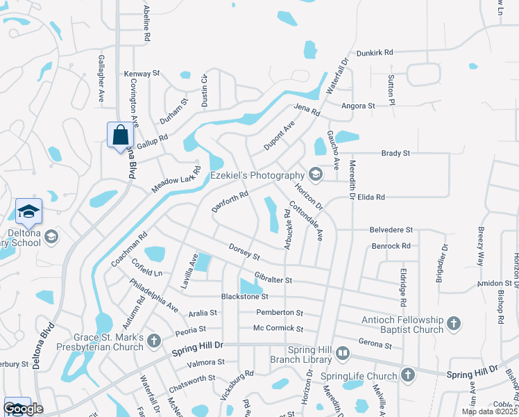 map of restaurants, bars, coffee shops, grocery stores, and more near 2150 Laredo Avenue in Spring Hill