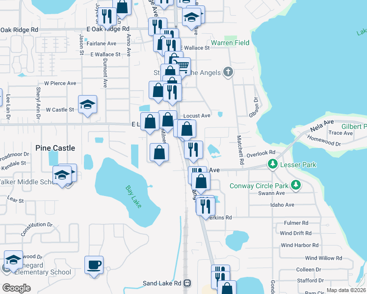 map of restaurants, bars, coffee shops, grocery stores, and more near 6802 South Orange Avenue in Pine Castle