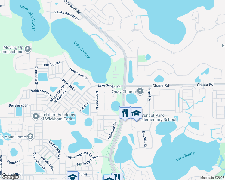 map of restaurants, bars, coffee shops, grocery stores, and more near 6824 Trellis Vine Loop in Windermere