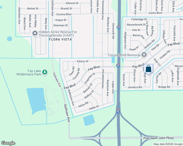 map of restaurants, bars, coffee shops, grocery stores, and more near 6070 Chapman Street in Cocoa