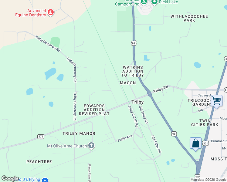 map of restaurants, bars, coffee shops, grocery stores, and more near 20950 Beaver Road in Dade City