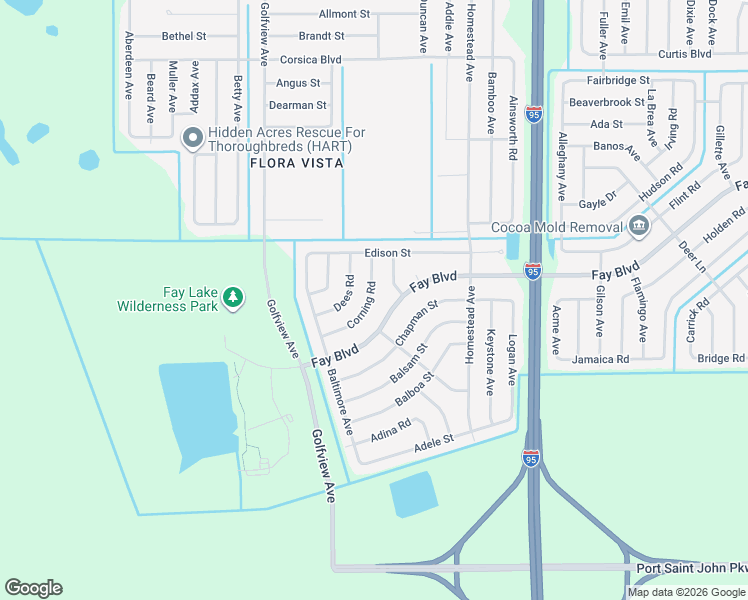 map of restaurants, bars, coffee shops, grocery stores, and more near 6155 Corning Road in Cocoa