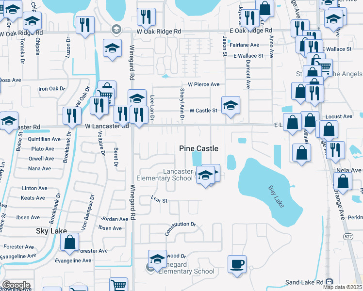 map of restaurants, bars, coffee shops, grocery stores, and more near 6505 Sheryl Ann Drive in Orlando