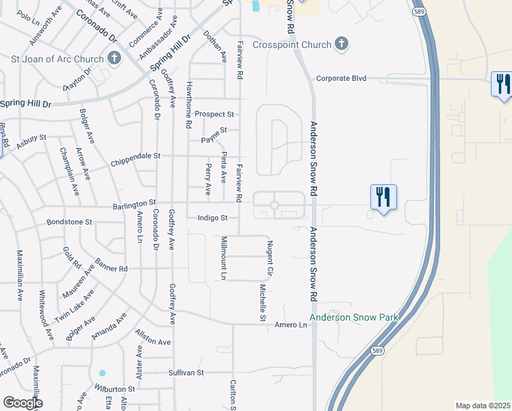 map of restaurants, bars, coffee shops, grocery stores, and more near Pablo Blvd in Spring Hill