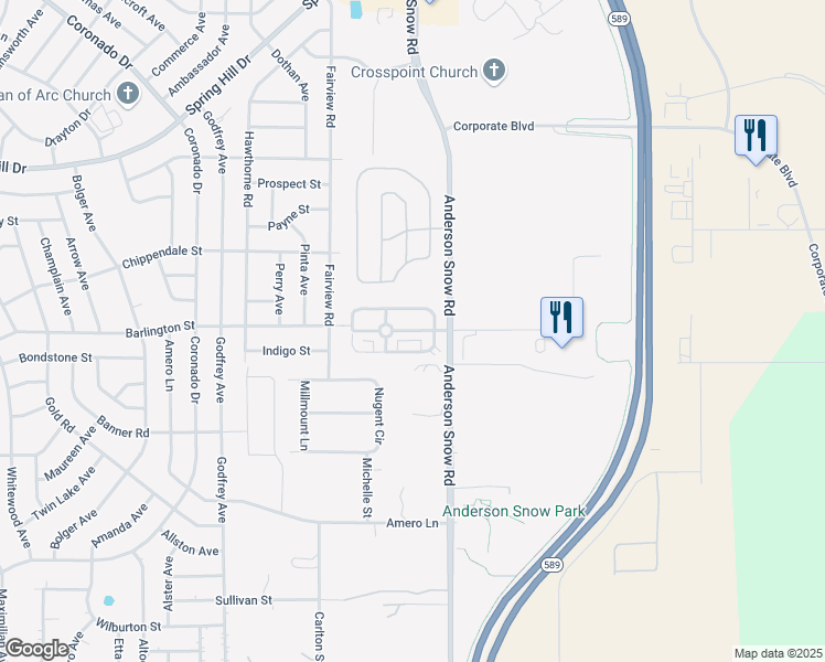map of restaurants, bars, coffee shops, grocery stores, and more near Pablo Boulevard in Spring Hill