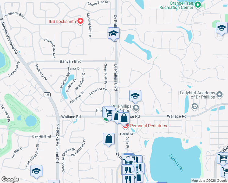map of restaurants, bars, coffee shops, grocery stores, and more near 6707 Cactus Court in Orlando