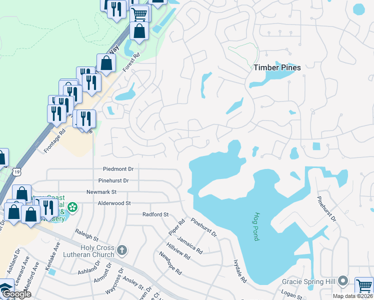 map of restaurants, bars, coffee shops, grocery stores, and more near 2188 Forester Way in Spring Hill