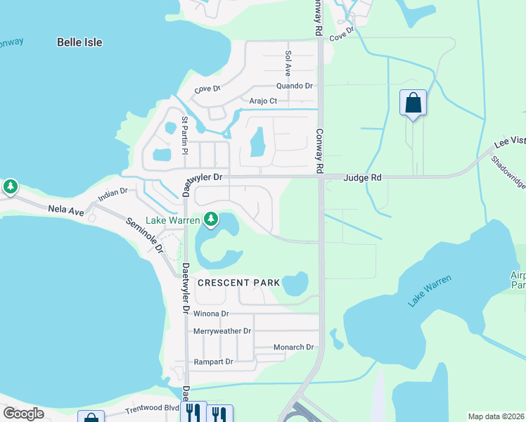 map of restaurants, bars, coffee shops, grocery stores, and more near 6851 Lunar Lane in Orlando