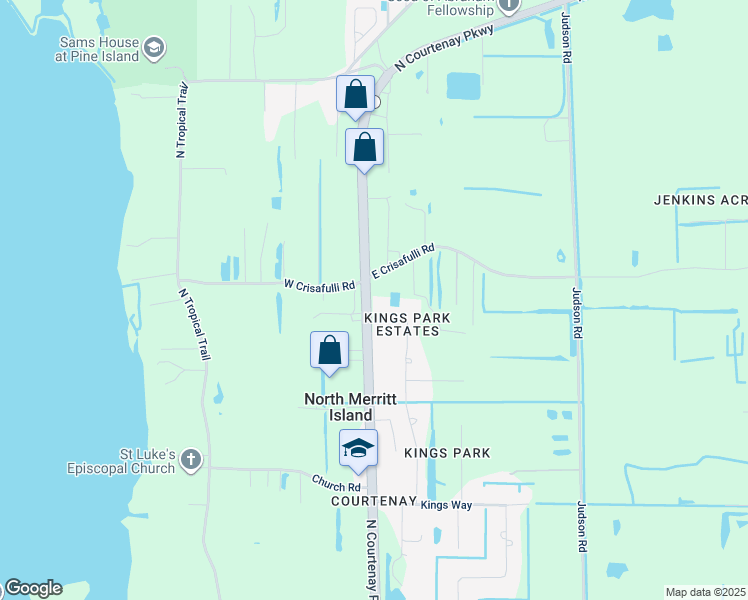 map of restaurants, bars, coffee shops, grocery stores, and more near 5900 North Courtenay Parkway in Merritt Island