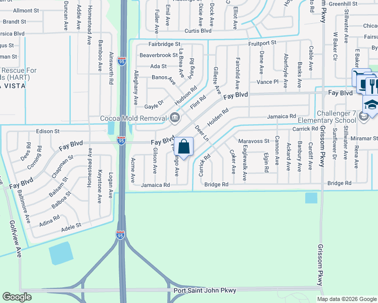 map of restaurants, bars, coffee shops, grocery stores, and more near 5578 Jamaica Road in Cocoa