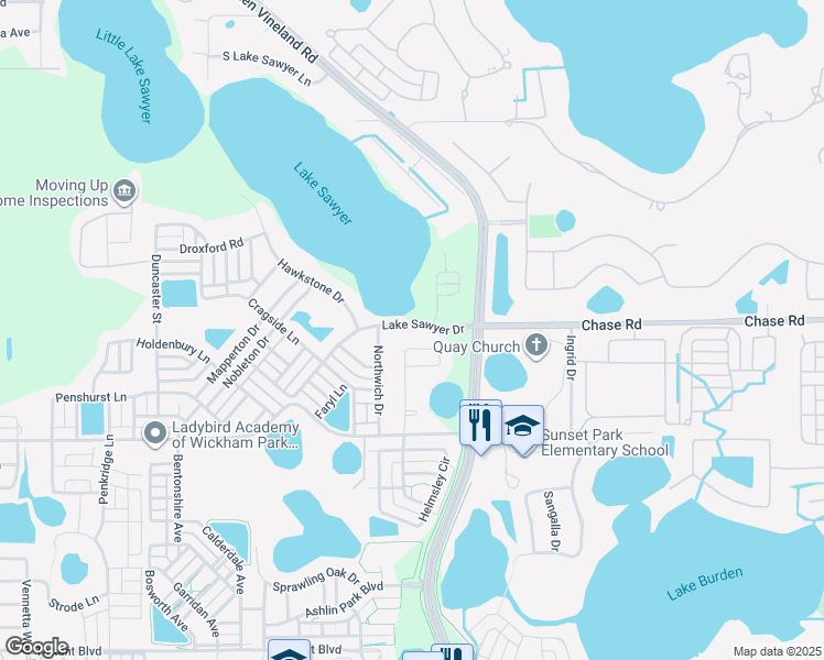 map of restaurants, bars, coffee shops, grocery stores, and more near 12460 Lake Sawyer Drive in Windermere