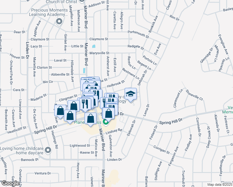 map of restaurants, bars, coffee shops, grocery stores, and more near 11192 Allwood St in Spring Hill