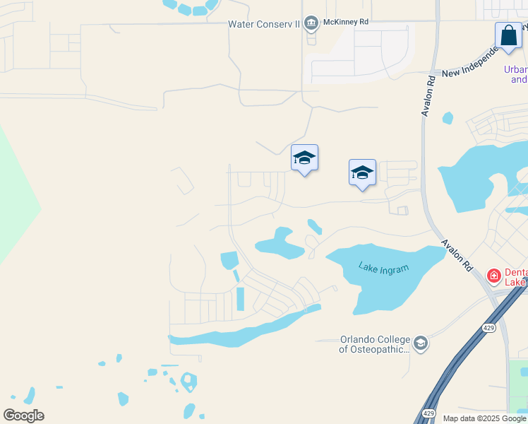 map of restaurants, bars, coffee shops, grocery stores, and more near 17395 Lake Ingram Road in Winter Garden