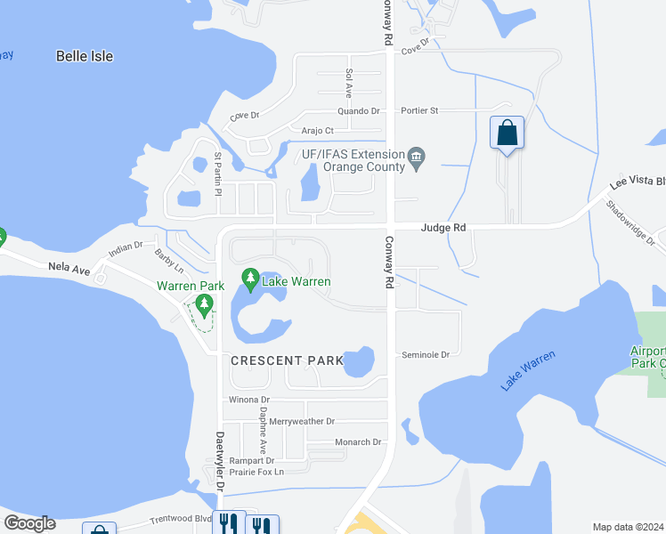 map of restaurants, bars, coffee shops, grocery stores, and more near 6841 Scythe Avenue in Orlando