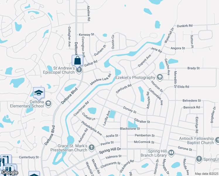 map of restaurants, bars, coffee shops, grocery stores, and more near 2271 Coachman Road in Spring Hill
