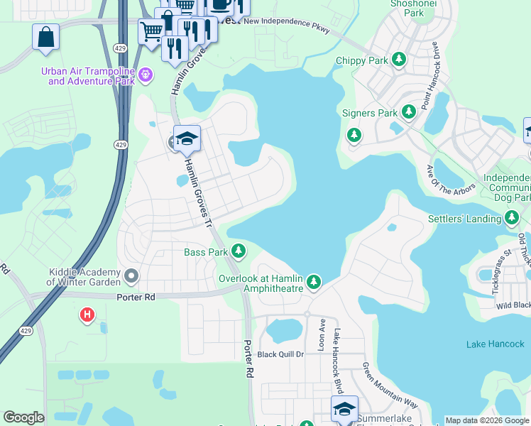 map of restaurants, bars, coffee shops, grocery stores, and more near 15162 Shonan Gold Drive in Winter Garden
