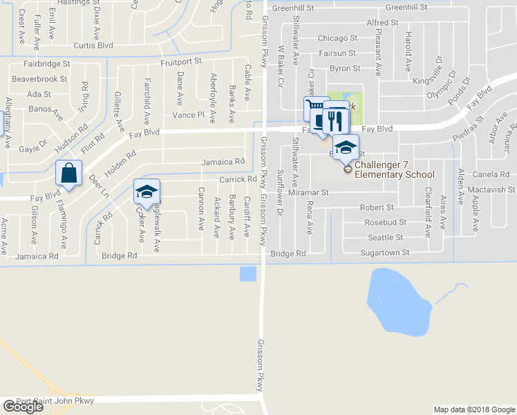 map of restaurants, bars, coffee shops, grocery stores, and more near 6060 Grissom Parkway in Cocoa