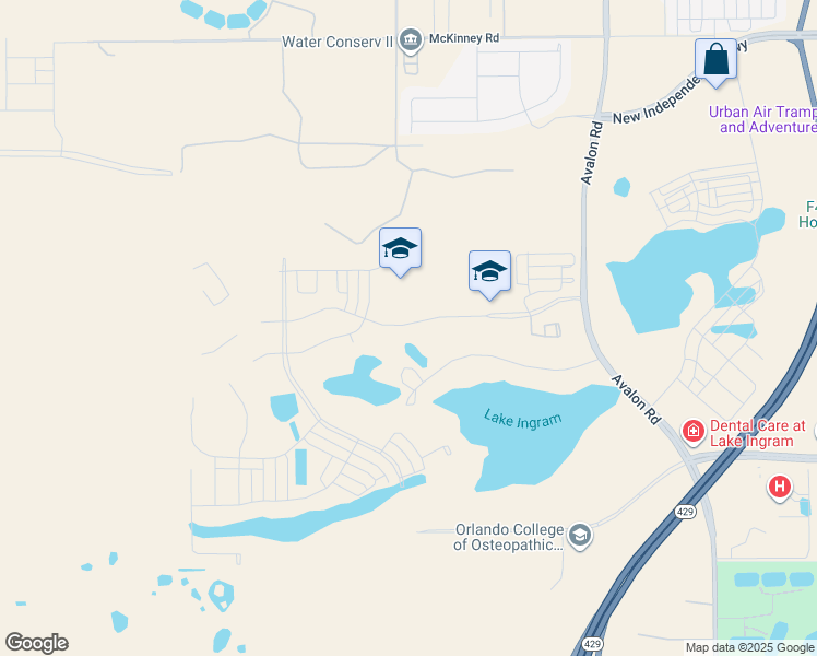 map of restaurants, bars, coffee shops, grocery stores, and more near 17395 Lake Ingram Road in Winter Garden