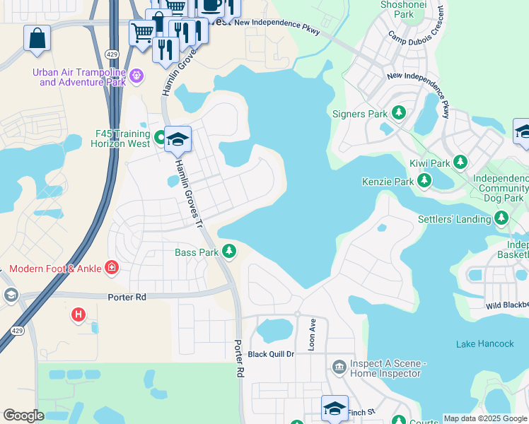 map of restaurants, bars, coffee shops, grocery stores, and more near 15162 Shonan Gold Drive in Winter Garden