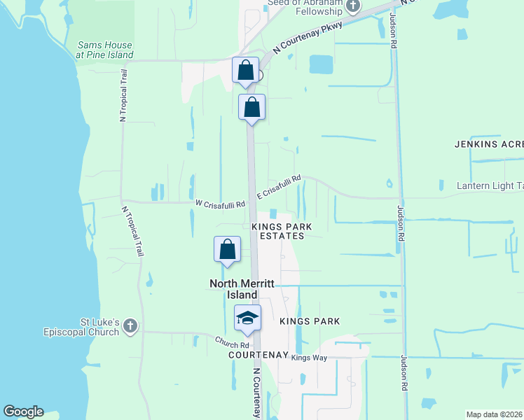 map of restaurants, bars, coffee shops, grocery stores, and more near 5900 North Courtenay Parkway in Merritt Island