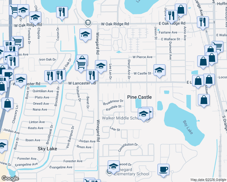 map of restaurants, bars, coffee shops, grocery stores, and more near 6649 Brickell Court in Orlando