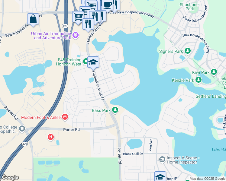 map of restaurants, bars, coffee shops, grocery stores, and more near 15264 Shonan Gold Drive in Winter Garden