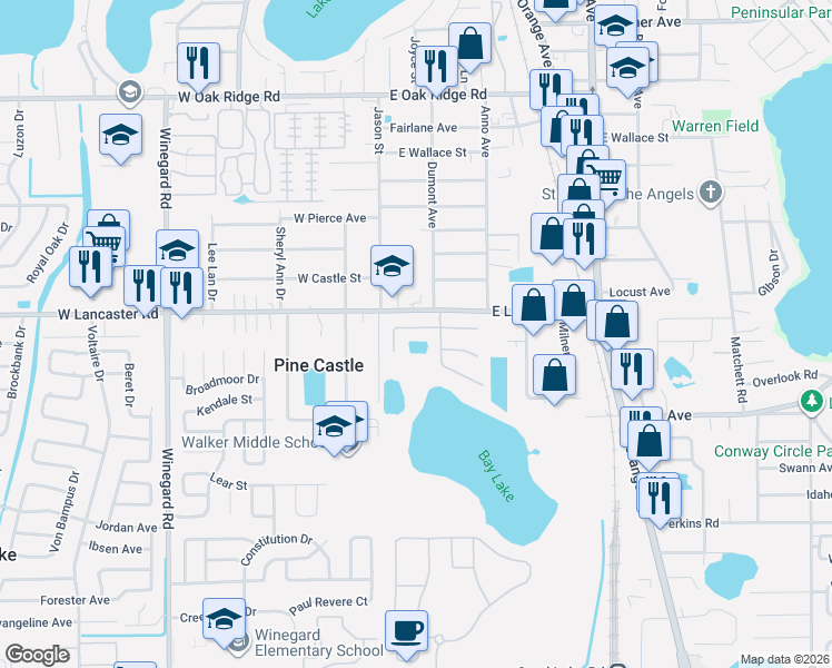 map of restaurants, bars, coffee shops, grocery stores, and more near 8 Sura Boulevard in Orlando