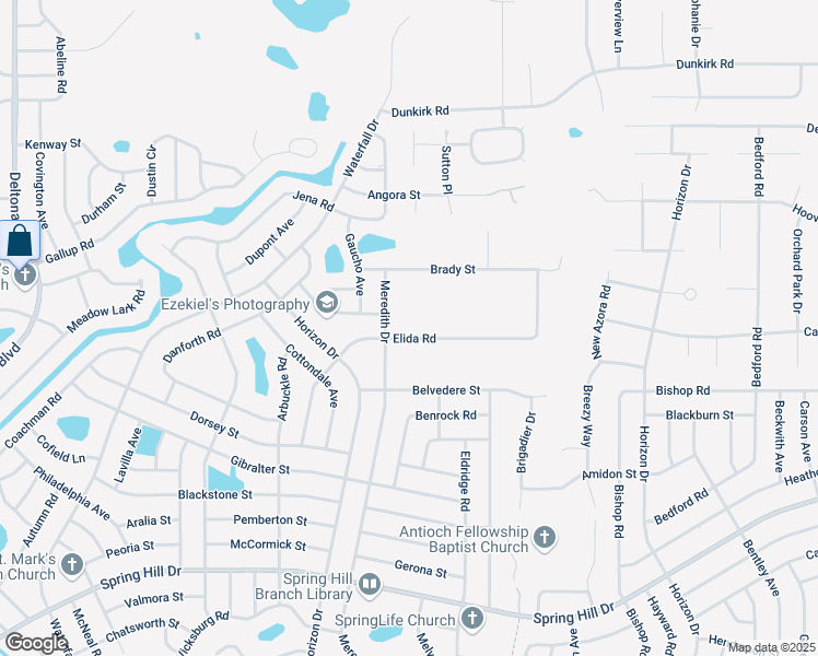 map of restaurants, bars, coffee shops, grocery stores, and more near 9331 Elida Road in Spring Hill