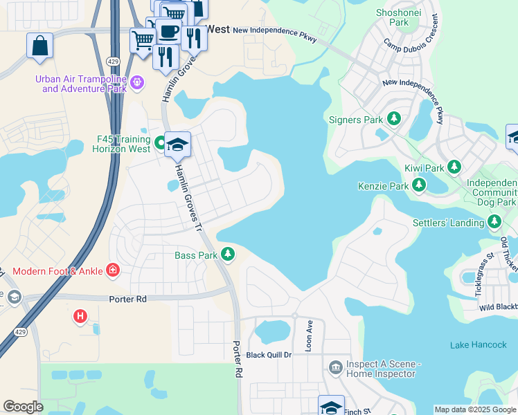 map of restaurants, bars, coffee shops, grocery stores, and more near 15162 Shonan Gold Drive in Winter Garden