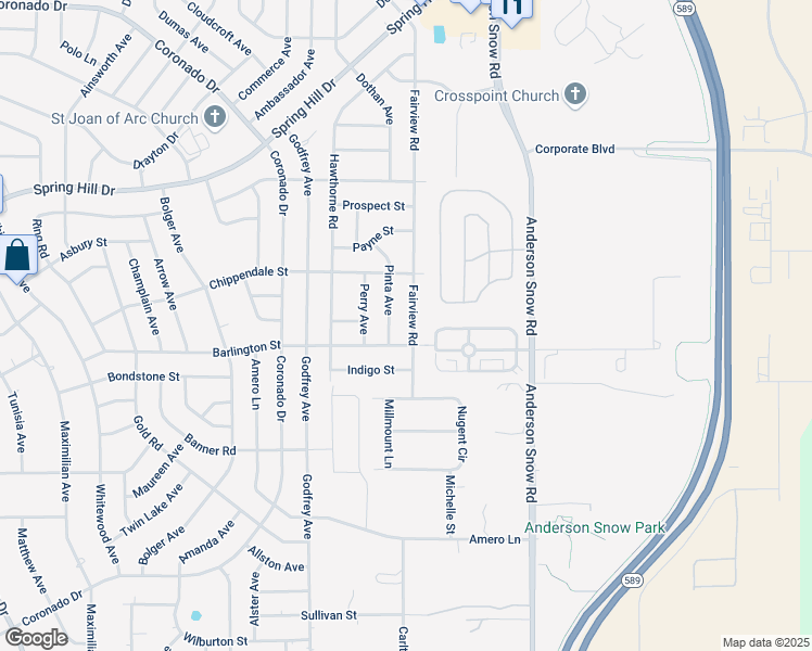 map of restaurants, bars, coffee shops, grocery stores, and more near 2231 Fairview Road in Spring Hill