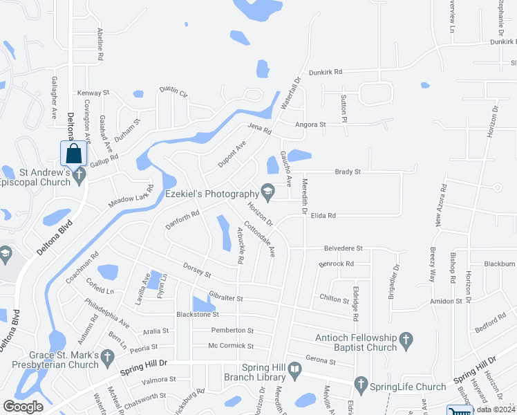 map of restaurants, bars, coffee shops, grocery stores, and more near 9035 Horizon Drive in Spring Hill