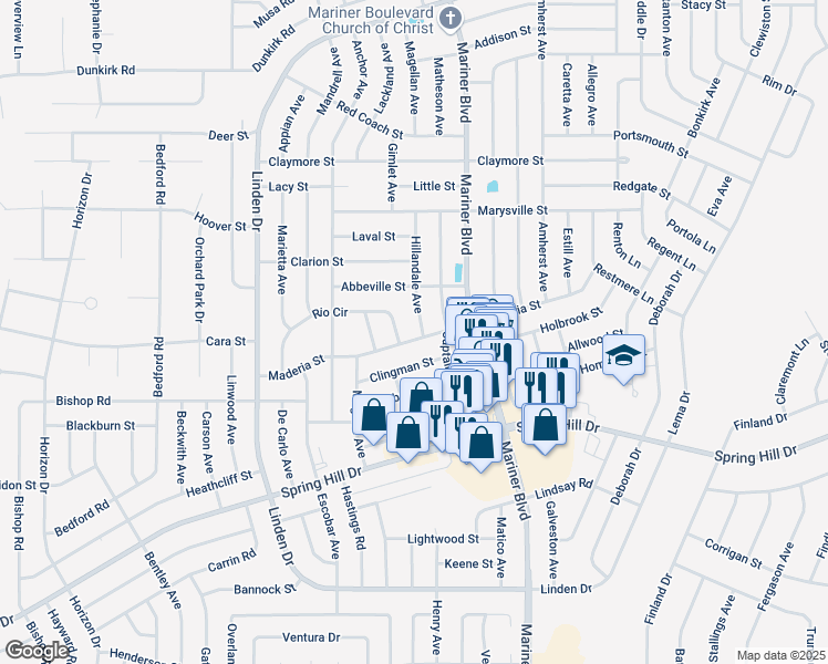 map of restaurants, bars, coffee shops, grocery stores, and more near 2200 Hillandale Avenue in Spring Hill