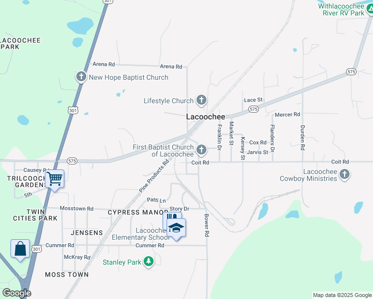 map of restaurants, bars, coffee shops, grocery stores, and more near 38849 Chase Street in Dade City