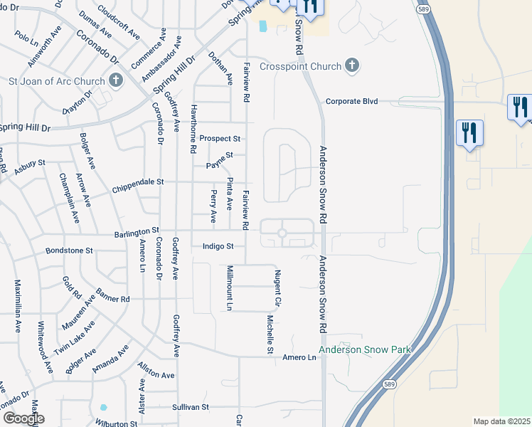 map of restaurants, bars, coffee shops, grocery stores, and more near 2 Naimisha Loop in Spring Hill
