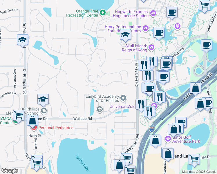 map of restaurants, bars, coffee shops, grocery stores, and more near 6772 Edgeworth Drive in Orlando