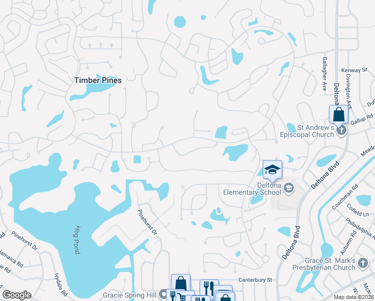 map of restaurants, bars, coffee shops, grocery stores, and more near 7329 Woodhollow Road in Spring Hill