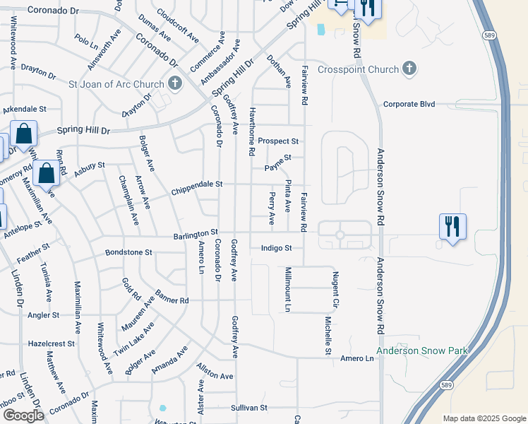 map of restaurants, bars, coffee shops, grocery stores, and more near 14131 Pier Street in Spring Hill