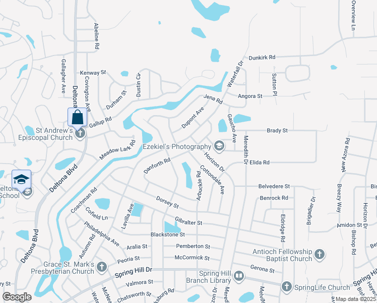 map of restaurants, bars, coffee shops, grocery stores, and more near 2636 Cottondale Avenue in Spring Hill