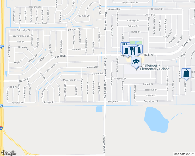 map of restaurants, bars, coffee shops, grocery stores, and more near 6077 Cardiff Avenue in Cocoa