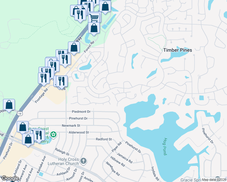 map of restaurants, bars, coffee shops, grocery stores, and more near 2132 Sea Pines Court in Spring Hill