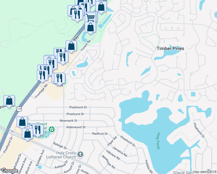 map of restaurants, bars, coffee shops, grocery stores, and more near 2136 Sea Pines Court in Spring Hill