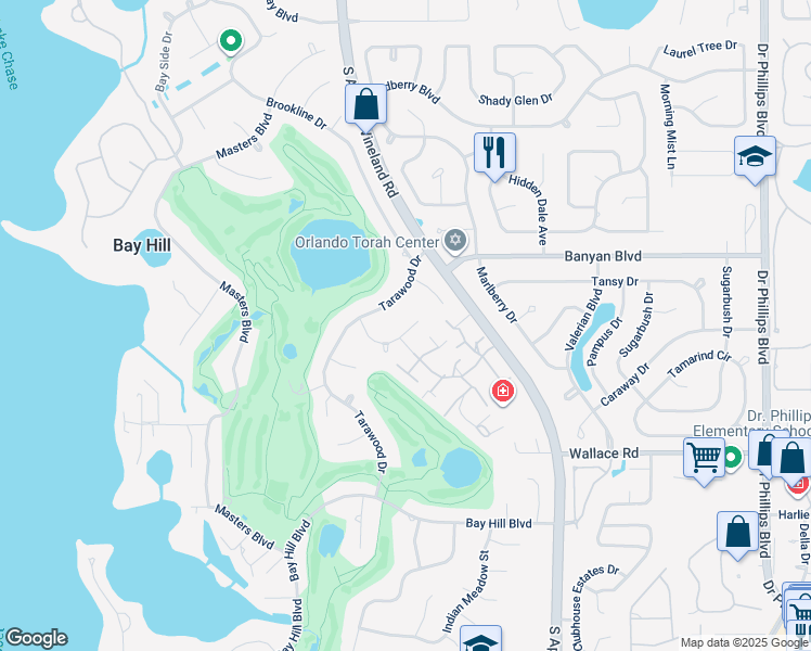 map of restaurants, bars, coffee shops, grocery stores, and more near 8923 Royal Birkdale Lane in Orlando